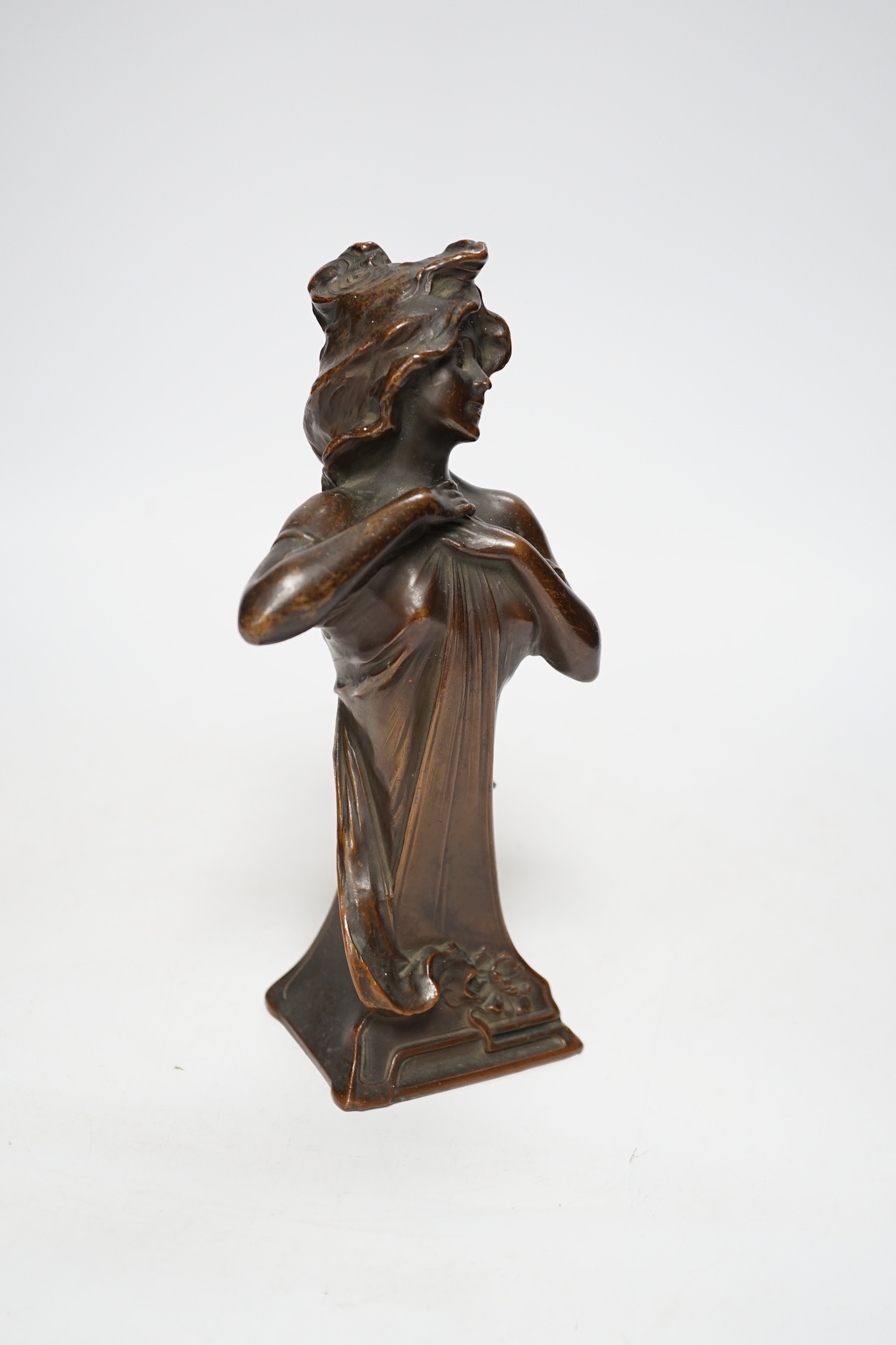 Pellier. An electrotype bust of an Art Nouveau maiden, 21cm high